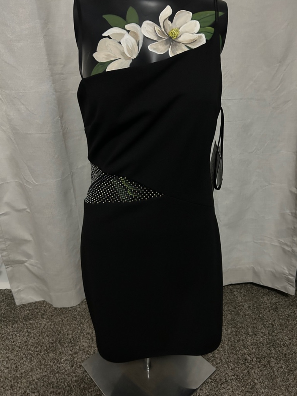 B Darlin Black One-Shoulder Cocktail Dress with Mesh Accent